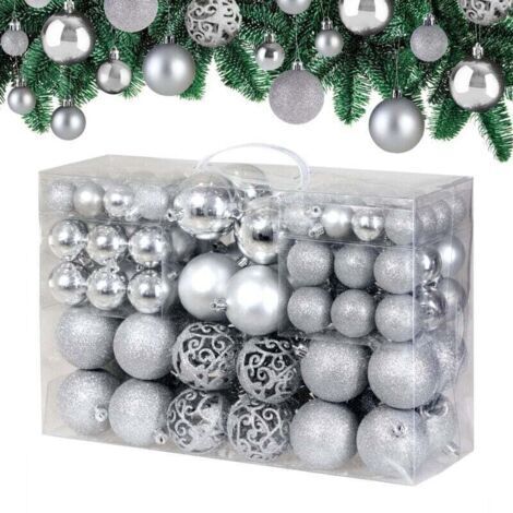 Lot de 100 boules de Noël en plastique robuste pour décoration d'intérieur et d'extérieur - Argent (1/4)
