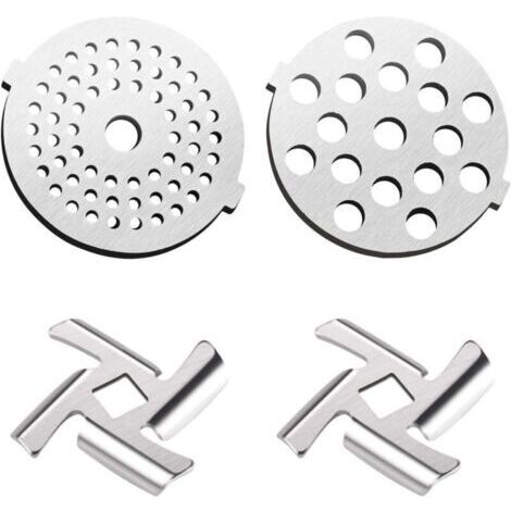 Lot de 4 Accessoires de Remplacement Pour Hachoir à Viande, 2pcs Lame De Hachoir à Viande 2pcs Plaques De Broyage Kit De Remplacement Pour Hachoir Viande éLectrique (1/4)