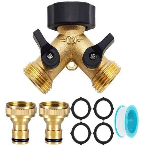 2-Voies Y-Distributeur Répartiteur 2 Voies 3/4" et 1/2" Y avec Adaptateur de Robinet pour arrosage du Jardin, Lavage, Animaux domestiques, débit d'eau réglable et verrouillable (1/4)