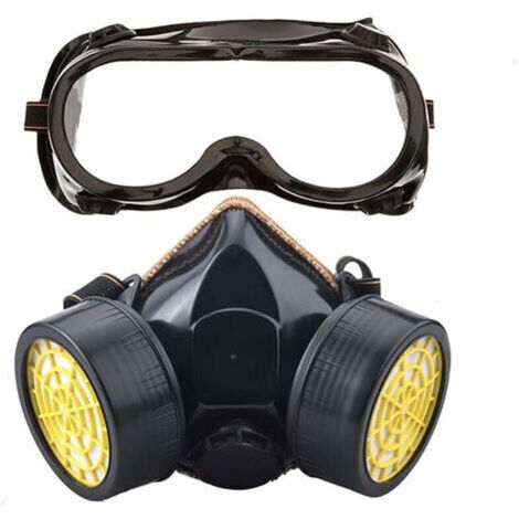 Masque Respiratoire, Kit Masque Protection Respiratoire Réutilisable, Anti Poussière, Anti Gaz Masque Chimique avec Lunettes de Protection pour Peinture Travaux, Bricolage Ponçage (1/4)