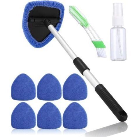 Nettoyant Pare-Brise,Brosse de Nettoyage de Pare-Brise,Nettoyage pare brise intérieur,Nettoyage de Pare-Brise Poignée Télescopique Poignée Pivotante à 180°et 6 Tampons Lavables,Bleu (1/5)
