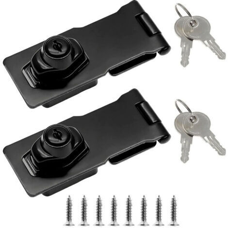 Lot de 2 serrures à moraillon de 6.3 cm avec clés, loquets à moraillon en acier inoxydable avec bouton rotatif pour petite porte, noir