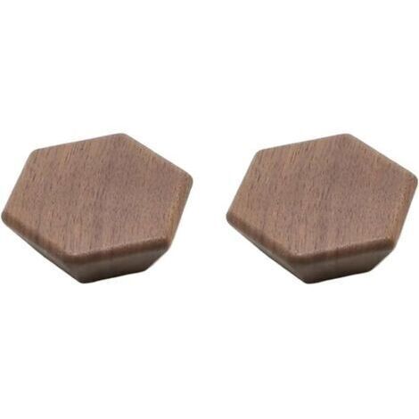 Lot de 2 boutons de tiroir hexagonaux en bois de noyer, 60 mm avec vis – Quincaillerie de poignée de porte en bois naturel – Poignées de meubles d'armoire, d'armoire, de placard et de tiroir, (1/5)