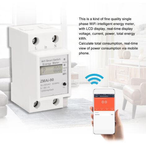 Compteur d'énergie intelligent monophasé sur rail DIN, consommation électrique (kWh/wattmètre), compatible avec l'application Smartlife/Tuya, compatible avec Alexa et Home (1/5)