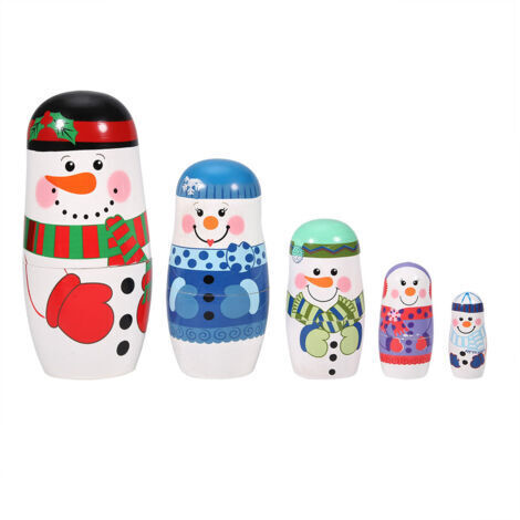 Poupées Matryoshka en bois peintes à la main, 5 pièces, ensemble de nidification russe, décoration de la maison (grand bonhomme de neige) (1/5)