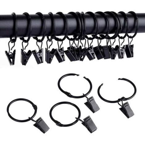25pcs Anneaux de Rideaux avec Pinces Metal Rideau Clips Crochet, Facile à Ouvrir et à Fermer, Crochets de Broches de Rideau en métal pour Rideau de Douche de Porte de fenêtre (1/5)