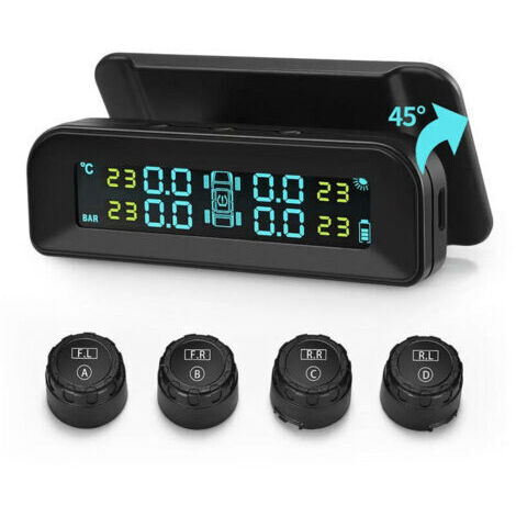 Moniteur de pression des pneus sans fil solaire universel TPMS C260 Testeur de pression des pneus de voiture en temps réel avec écran LCD et 4 capteurs externes