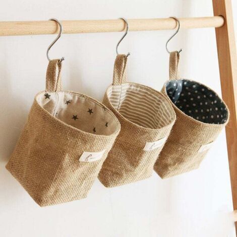 Coton et Lin Panier de Rangement Cube Pliable avec Poignée Petit Panier de Rangement Lot de 3-Type A, (1/5)