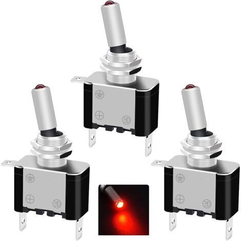 5 pièces interrupteur à bascule 12V 20A ON/OFF 2 Positions 3 Broches SPST interrupteur 12V Interrupteur à Levier,pour Bateau Auto Camion ASW-07DR,LED Rouge