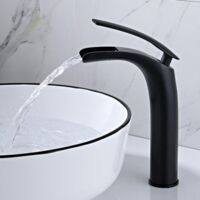 Rubinetto per bagno a cascata nero SJQKA, rubinetto per lavabo a cascata, miscelatore per bagno a cascata con valvola in ceramica, maniglia singola, acqua calda e fredda regolabile (nero - alto)