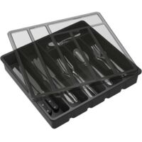 Range Couverts pour Tiroir avec Couvercle, Boîte de Rangement Couverts de Cuisine, Organisateur de Couverts en Plastique, Boîte de Rangement Couverts pour Tiroir de Cuisine et Comptoir, 6 Compartiment