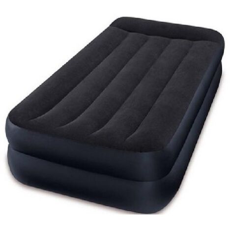 Intex – Matelas gonflable 2 personnes 152x203x42 cm – Polyester avec technologie Fiber-Tech – Coussin intégré et gonfleur électrique inclus – Sac de transport