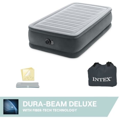 Matelas gonflable - Intex Comfort Plush Elevated - 1 personne - 99x191x46 cm (LxLxH) - Gris - Avec motopompe intégrée (1/5)