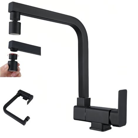 Robinet Cuisine Rabattable Mitigeur Cuisine Rabattable 2 Modes D'évacuation Pliable Bec Orientable 360° Mitigeur Evier En Laiton (noir)