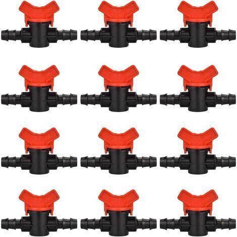 BUNTHAUS 12 PCS Robinet de Jardin pour Tuyau, Tuyau Vanne d'irrigation 16  16mm Robinet d'arrêt raccord en Plastique pour Le contrôle extérieur de la vanne d'eau de Jardin (Noir + Rouge) (1/5)