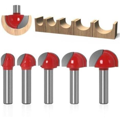Fraise Fond Rond Bois, 5PCS Router Bits 8mm Tige 12/16/ 19/22/25.4mm Fraise gorges Carbure Queue Fraise Rainurer pour Dfonceuse Outil de Coupe Bit de Routeur (1/4)