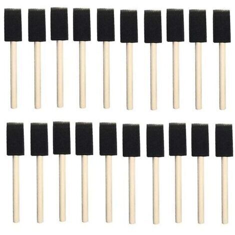 25pcs éponges en mousse peinture manche en bois pinceau flexible Poly mousse pinceau biseauté pour acryliques teintures vernis artisanat Art 1 pouce (1/4)
