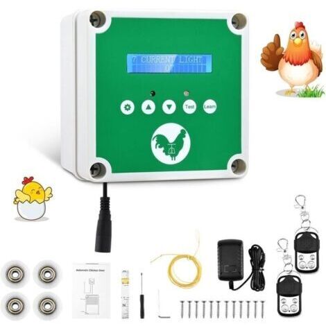 Porte Automatique Poulailler, Ouvre-Porte Automatique pour Poulailler avec 2 Télécommandes et Minuterie, Kit de Porte de Poulailler Electrique Protéger Le Poulet (Porte Non Incluse)
