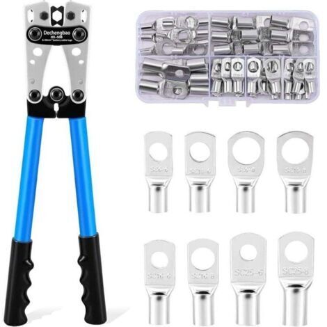Pince à sertir pour câble de batterie de 6 à 50 mm² (10 à 1 AWG) avec 60 cosses en cuivre, 8 tailles, pince à sertir robuste pour borne de fil de batterie (1/4)