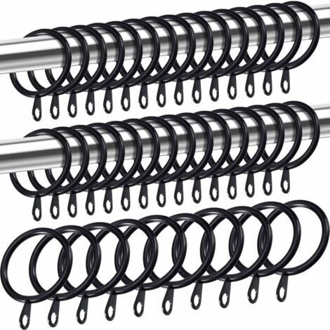 Anneaux de rideaux en métal, anneaux de suspension pour rideaux et tringles, anneaux à œillets coulissants drapés de 30 mm de diamètre intérieur (noir, paquet de 40) (1/4)