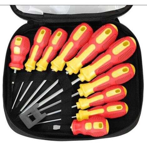 11 Pièces Tournevis Magnétique, 5 Taille Toute Épreuve Tournevis en Acier au Chrome Vanadium 5 Tournevis Plats et 5 Cruciformes avec Poignée Antidérapante - avec Sac à Outils (1/4)