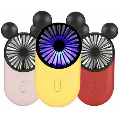 Mini ventilateur personnel mignon, 3 vitesses réglables, support portable, pour activités de plein air en intérieur, lot de 3 souris mignonnes (rouge + rose + jaune) (1/4)