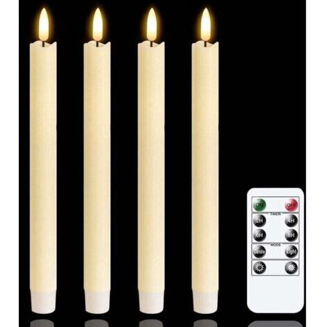 Bougies LED sans flamme avec minuterie à distance, bougies de fenêtre ivoire vacillantes fonctionnant sur piles, lot de 6 bougies sans flamme en cire véritable (2 x 25CM)(sans batterie) (1/4)