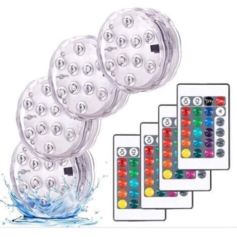 Éclairage pour plan d'eau Lumières Paysage Coloré Décoratives Éclairage LED Étanche Lot de 4 lampes multicolores RGB submersibles avec télécommandes, idéal pour Aquarium Baignoire Piscine (1/4)