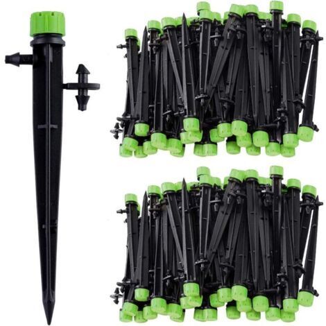 100 pcs Micro arroseur goutte à goutte, 360 degrés 8 trous émetteur d'irrigation à débit d'eau pour tube 1/4 (4-7 mm) pour système d'irrigation goutte à goutte de jardin, vert (1/4)