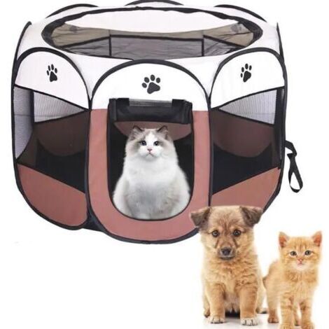 Tente pour animaux de compagnie, enclos à huit côtés, cage pliable pour chat, lit pour chat toutes saisons (72cm X 45cm,Marron) (1/4)