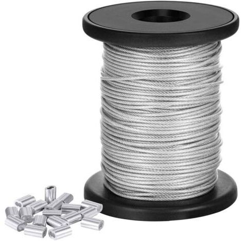 BUNTHAUS Fil Suspendu de Cadre, Fil de Suspension pour Cadre de 1mm x50m avec 20Pcs Manchons à Sertir pour suspendre des miroirs,des décorations murales (1/5)
