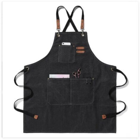 BUNTHAUS (noir)Tablier en toile, tablier de travail pour hommes et femmes, tablier de chef avec bretelles réglables et 3 poches, tablier de serveur, de cuisine, de pâtisserie, d'artiste, de peinture, (1/5)