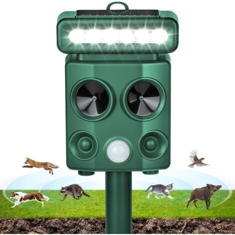 BUNTHAUS Repulsif Chat Solaire, 4 Modes Imperméable Repulsif Chat Ultrason Exterieur, répulsif à ultrasons avec Détecteur de Mouvement, Charge USB, avec Lumière LED, pour Anti Chats Chiens Souris Rato
