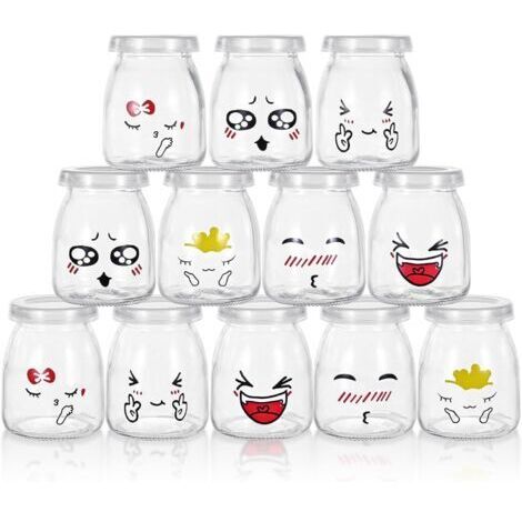 BUNTHAUS Pots de yaourt avec couvercles Récipients en verre pour pudding et yaourt, lot de 12 pièces (150 ml x 12) (1/5)