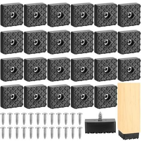 BUNTHAUS 30x30mm,24 STK Pieds en Caoutchouc à Visser, Pieds de Meuble Noirs, Tampons en Caoutchouc pour Meubles, Coussins Carrés pour Chaises de Jardin, Antidérapants et Protecteurs avec Vis (1/5)