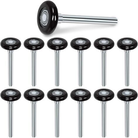 BUNTHAUS 12PCS 1.8inch noir silencieux rouleau de porte de garage roue de porte en nylon remplacement rouleau de garage, double cage renforcée, étanchéité 6200zz roulement à billes tige de 4 pouces (1/5)