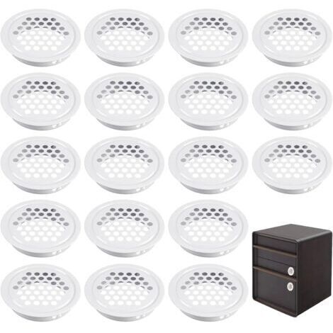 BUNTHAUS 20 Pièces Grille Aeration Ronde Blanc, 35mm Ventilation Aération Ronde, Grille D'Aération Trou, Grille Aération Trou en Acier Inoxydable, pour Armoires, Bibliothèques, Penderies, Armoires à C