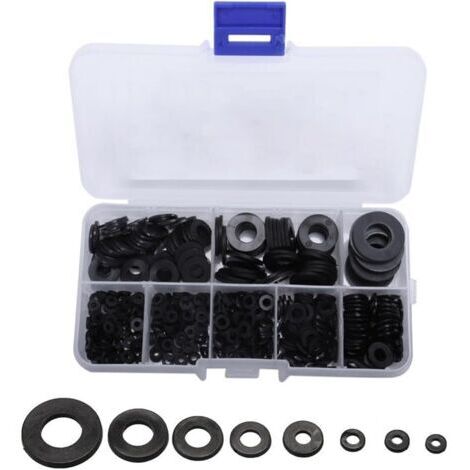 BUNTHAUS (M2/M2.5/M3/M4/M5/M6/M8/M10)500 Pièces Rondelles Plates Nylon Noir, Rondelles Plates Isolation Rond Joint Spacer Joint Plomberie Assortiment Kit (1/4)