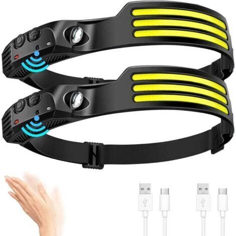 BUNTHAUS Lampe Frontale LED Ultra Puissante,3000 Lumens Super Lumineux 3xLED 230° Torche Rechargeable USB Capteur De Mouvement,Étanche IPX5 Poids 0.14lb léger