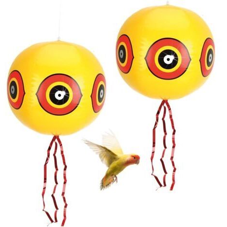 BUNTHAUS Lot de 2 Ballons épouvantail sans Oiseaux, Ballon Anti Oiseaux avec Yeux, Ballons Repulsif pour Oiseaux, Chasse Pigeons, Anti Pigeons, répulsif Pigeons, bornes pour Pigeons avec Corde, Jaune