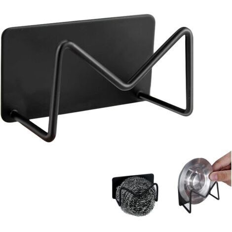 BUNTHAUS (Noir) Lot de 2 supports à éponges étanches et autoadhésifs en acier inoxydable durable pour égoutter et ranger les éponges. (1/5)