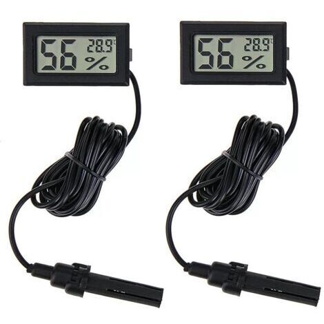 BUNTHAUS Thermomètre Hygromètre Numérique Mini avec Sonde 1,5m, 2 Pack  Capteur Précision pour Intérieur, Extérieur, Serre, Incubateur, Aquarium, Terrarium, Cave, Bureau, Chambre, Cuisine, Reptile