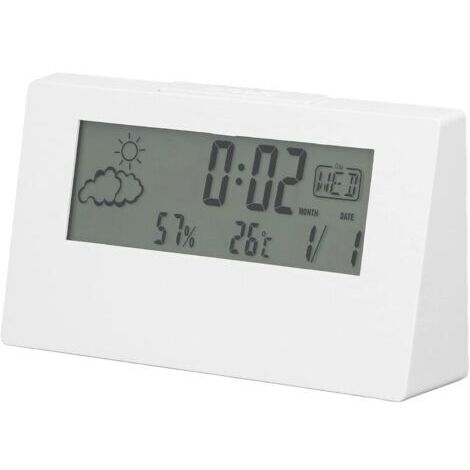 BUNTHAUS (Blanc)Réveil numérique, Horloge de Chevet Horloge électronique de Bureau avec lumière LCD Heure Date température humidité Affichage Fonction Snooze