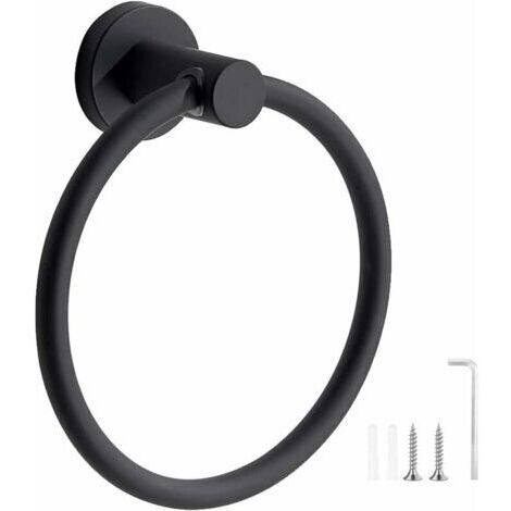 BUNTHAUS PorteServiettes, Anneau Porte Serviettes Givré Noir, Anneau PorteServiettes Mural en Acier Inoxydable 304, Porte Serviette Rond pour Salle de Bain, Cuisine (1/5)
