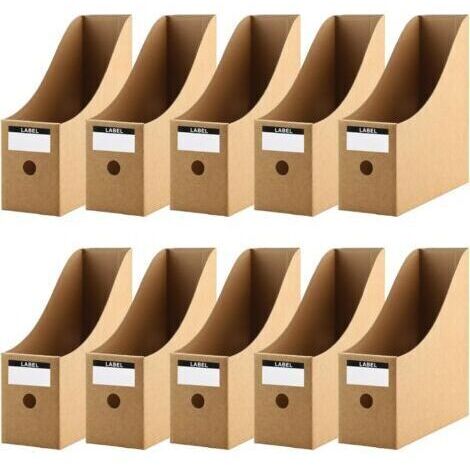 BUNTHAUS 10 Pièces de Porte Revues en Papier Kraft, Solide Porte Documents en Carton avec Étiquettes et avec 10 Compartiments Porte Revue Bureau Rangement de Documents Facile des Livres, Magazines