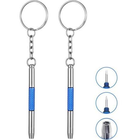 BUNTHAUS Lot de 2 mini tournevis pour lunettes, tournevis 3 en 1 en acier inoxydable, kit d'outils de réparation de lunettes, petit avec trousseau de clés, tournevis portable pour lunettes, bijoux et