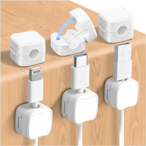 BUNTHAUS Lot de 6 d'organisateurs de câbles magnétiques pour bureau, Fil fortement adhésif Support de chargeur pour table de nuit, ustensiles de cuisine,Clips Câble Organisateur Bureau, (1/5)
