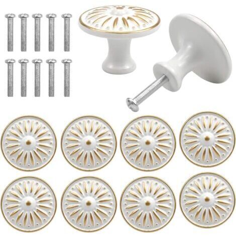 BUNTHAUS (Blanc) 10PCS Vintage Tiroir de Porte Poignée, 30MM Bouton de Meubles, Rond Boutons de Tiroir, Laiton Boutons de Porte, Poignées de Meuble pour Placard Armoire Cuisine, Chambre d'enfant
