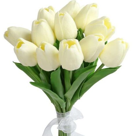 BUNTHAUS 12Pcs Tulipe Artificielle Blanche, Fleurs Artificielles en Latex, Bouquet Fleur Artificielle, Fausse Tulipe Fleurs Artificielles Haut de Gamme pour Deco Mariage Jardin Maison Fête (1/5)