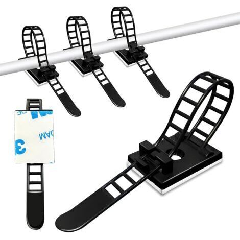 BUNTHAUS (Noir)50 Pièces Clip Cable Adhesif avec Vis Clips de Gestion des Câbles et Serre, Attaches de Câble en Nylon Réglables pour Le Bureau à Domicile, La Télévision, L'ordinateur (1/5)